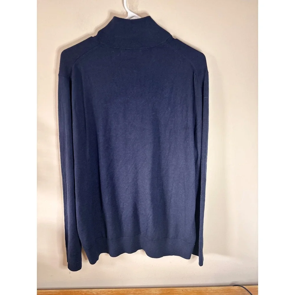 Banana Republic Mens Cotton Cashmere Quarter Zip Sweater Navy Blue Stripe Large